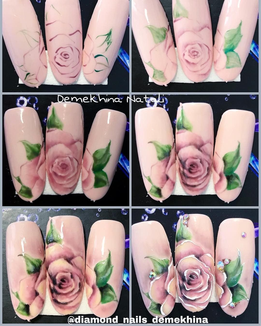 Маникюр рисование розы на ногтях