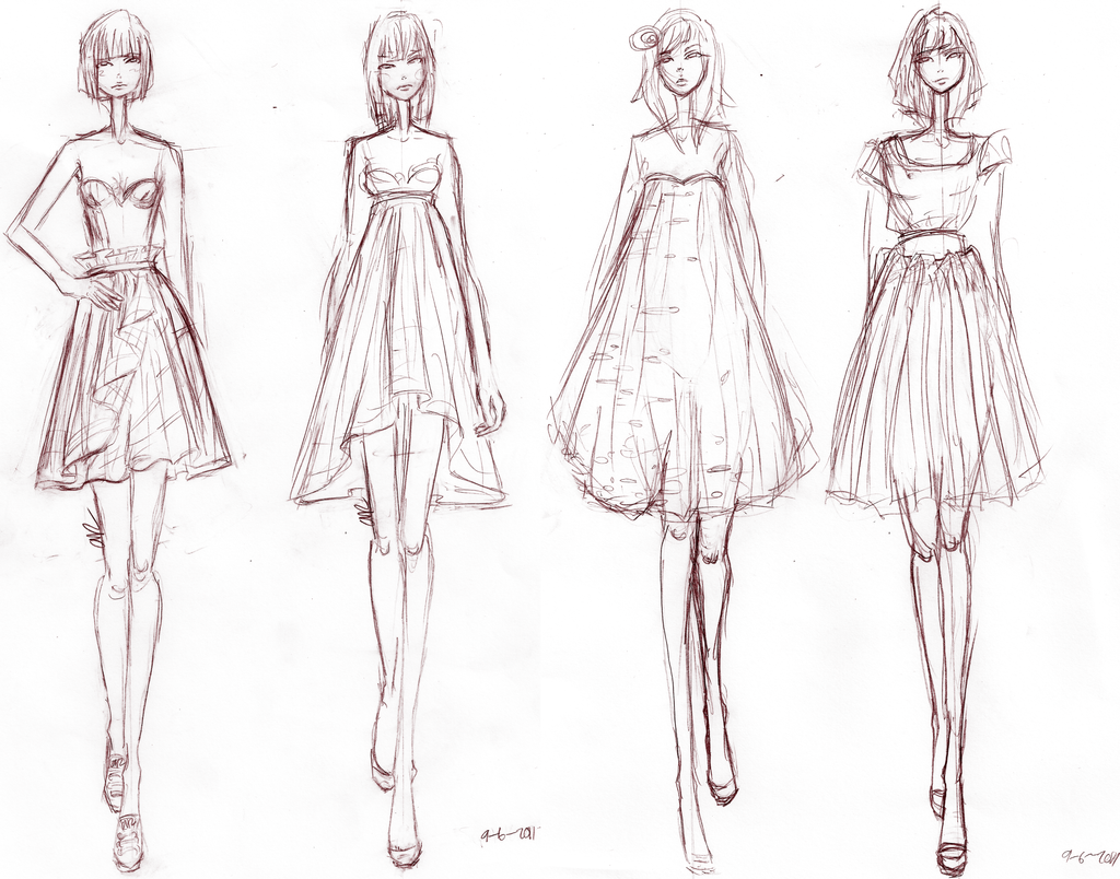 Нарисовать одежду поэтапно. Зарисовки моделей одежды. Эскизы платьев. Дизайнерские эскизы. Красивые эскизы одежды.