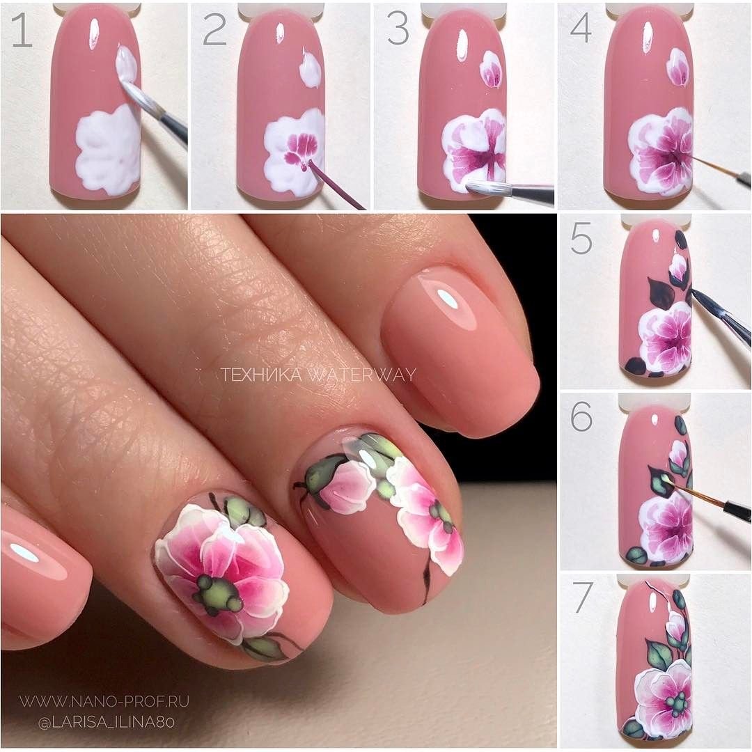 Красивые цветочки на ногтях пошагово