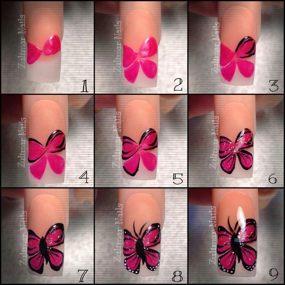 Бабочка на ногтях поэтапно