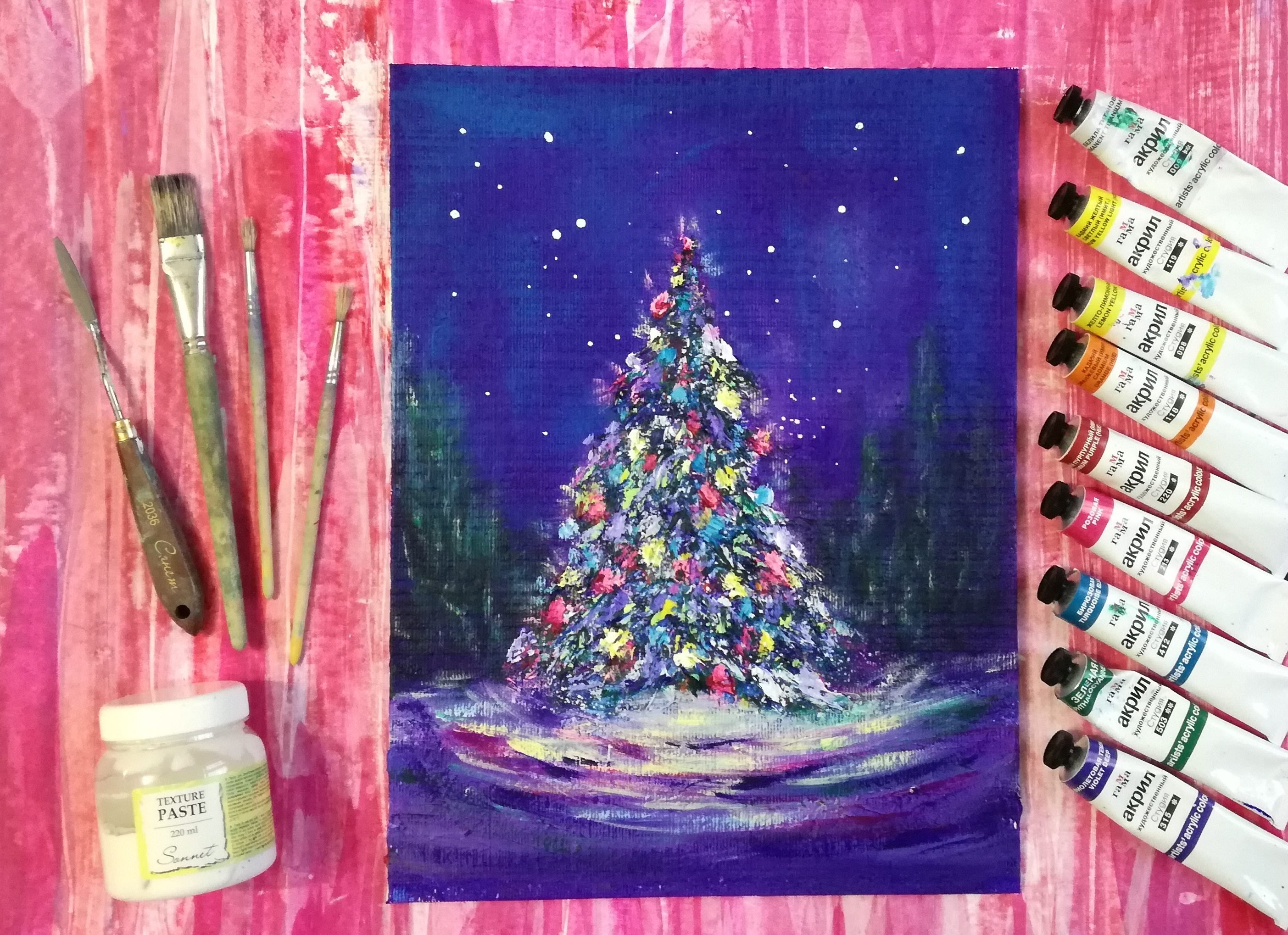 Новогодняя елка рисунок красками
