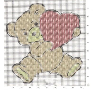 Вышить мишку с сердечком крестиком