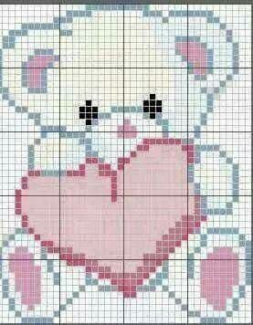 Медвежонок с сердечком по клеточкам