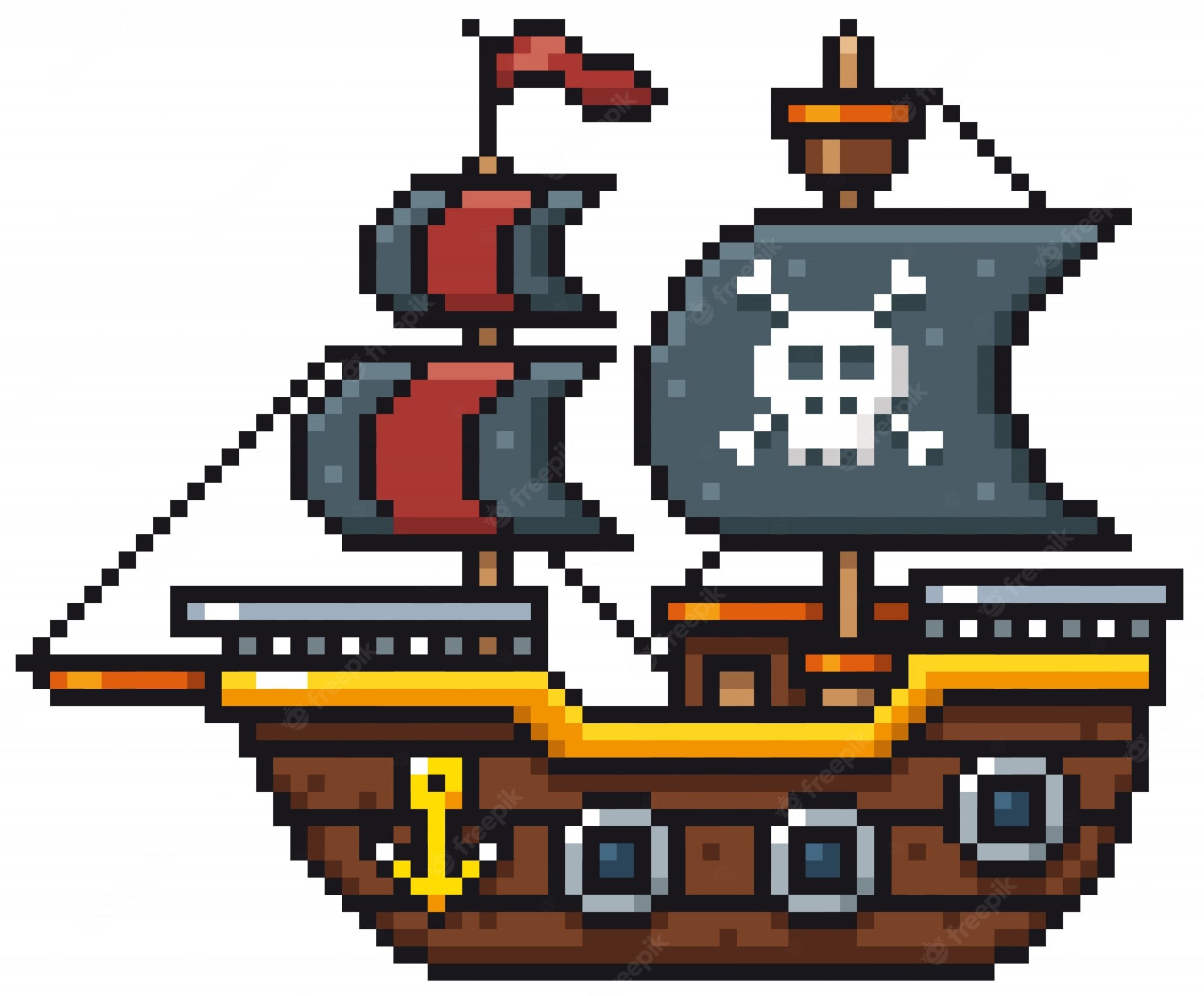 Пиксельный пиратский корабль