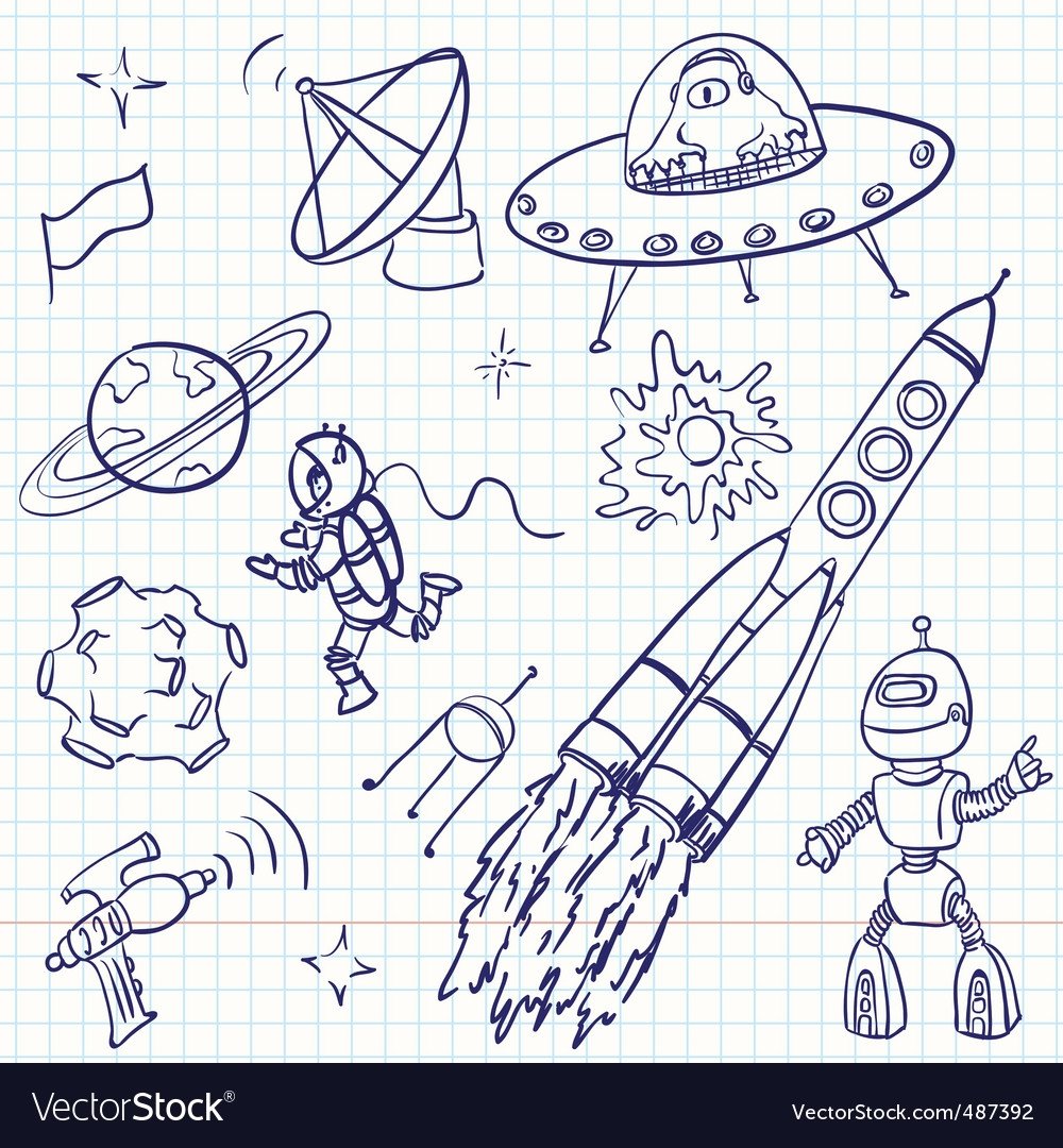 Инопланетяне в космосе карандашом