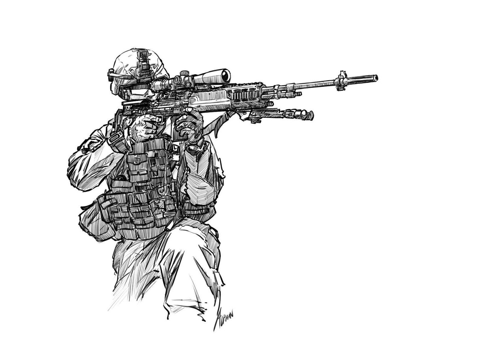 Эскиз современного солдата