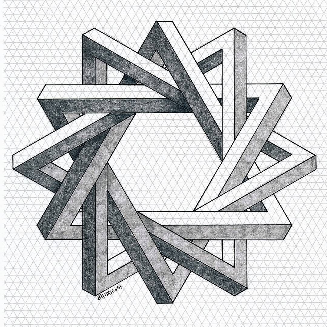 Ломаный файл. Треугольник Пенроуза Эшер. Необычные геометрические фигуры. Невозможные фигуры. Геометрические рисунки.
