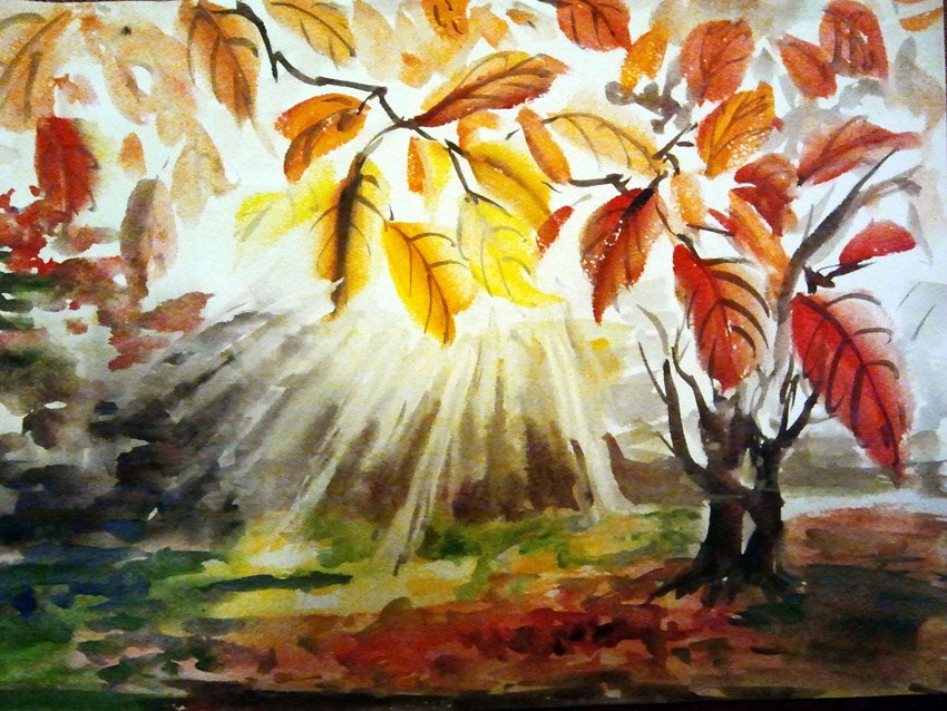 Осенний пейзаж класс. Рисование осень. Золотая осень рисунок. Рисование красками осень. Краски осени рисунок.