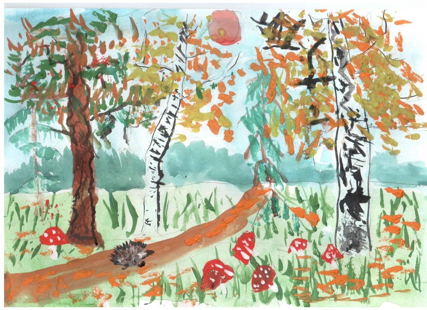 Осенний лес детские рисунки