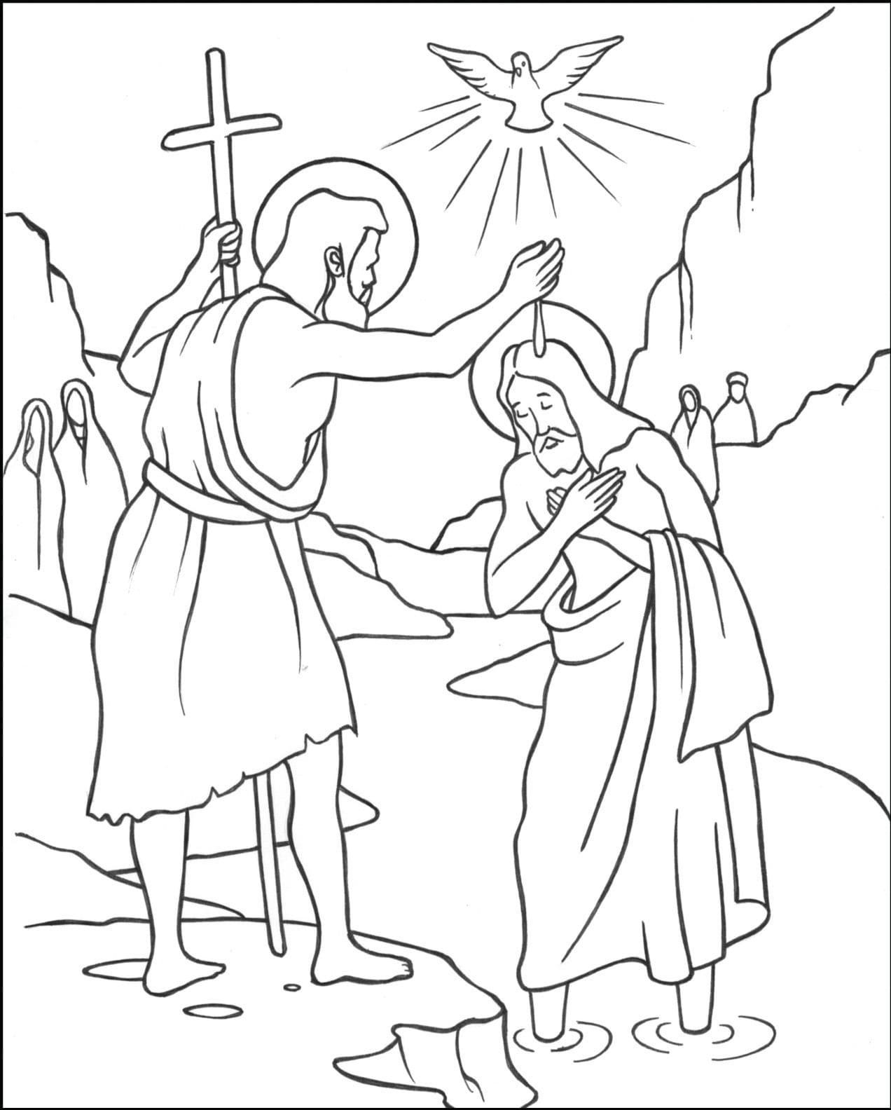 Иоанн крестит Иисуса раскраска