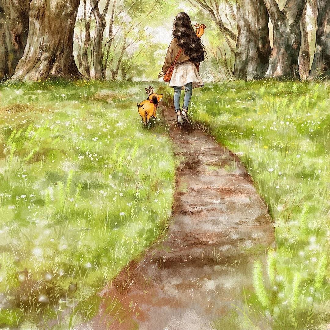 Детский рисунок прогулка в лесу
