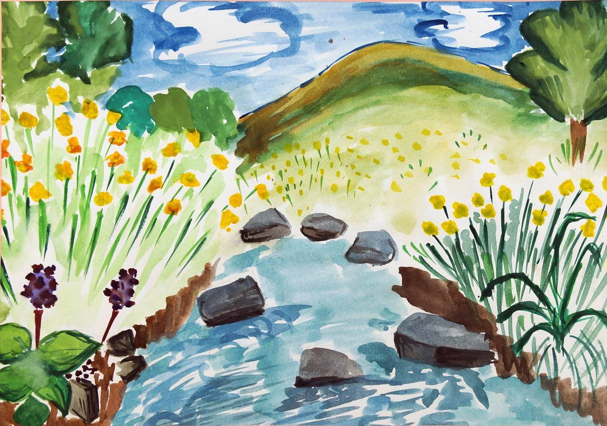 Рисунок природа в садике. Рисование природы для детей. Рисунок на тему природа. Летний пейзаж для детей. Рисование на тему природа.