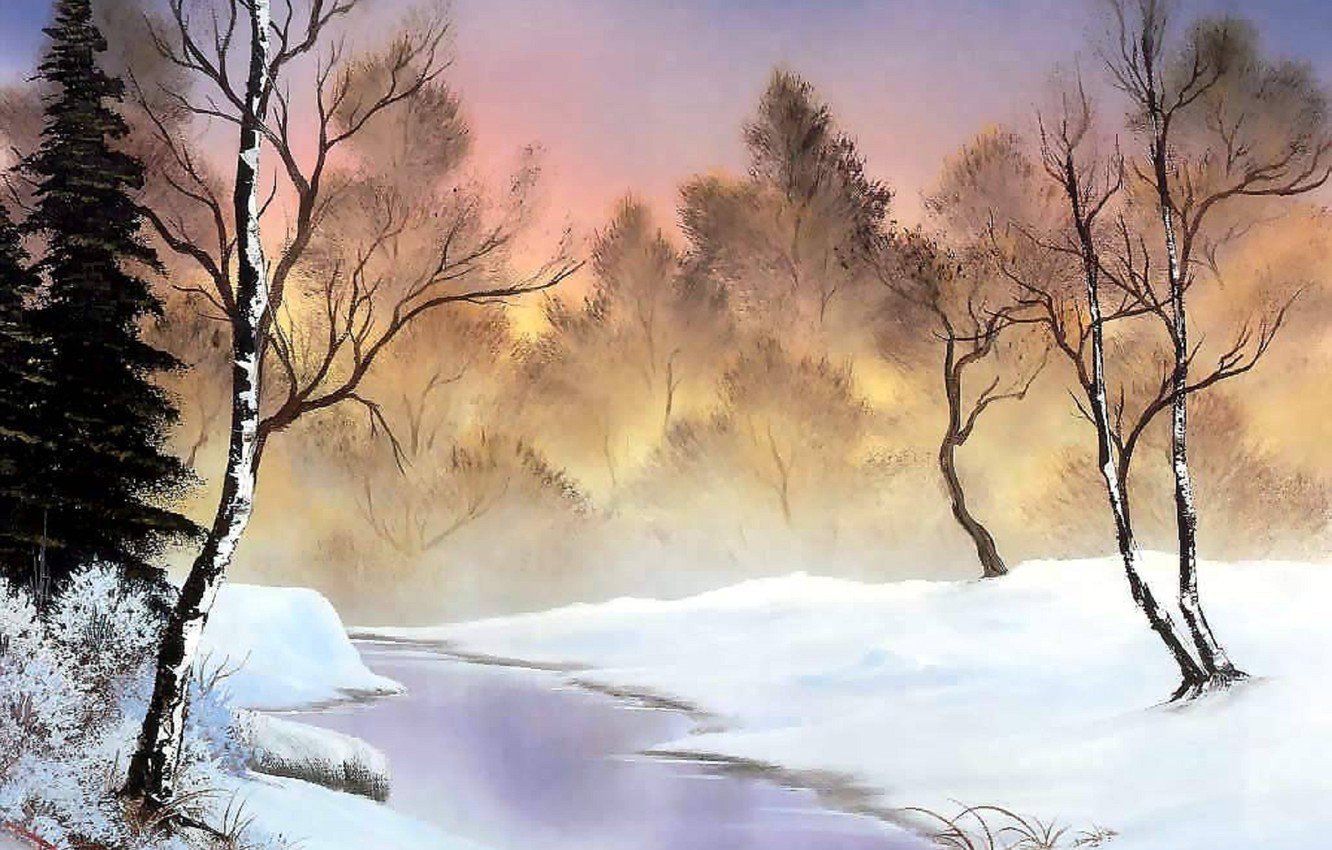 Картины художников зима Bob Ross