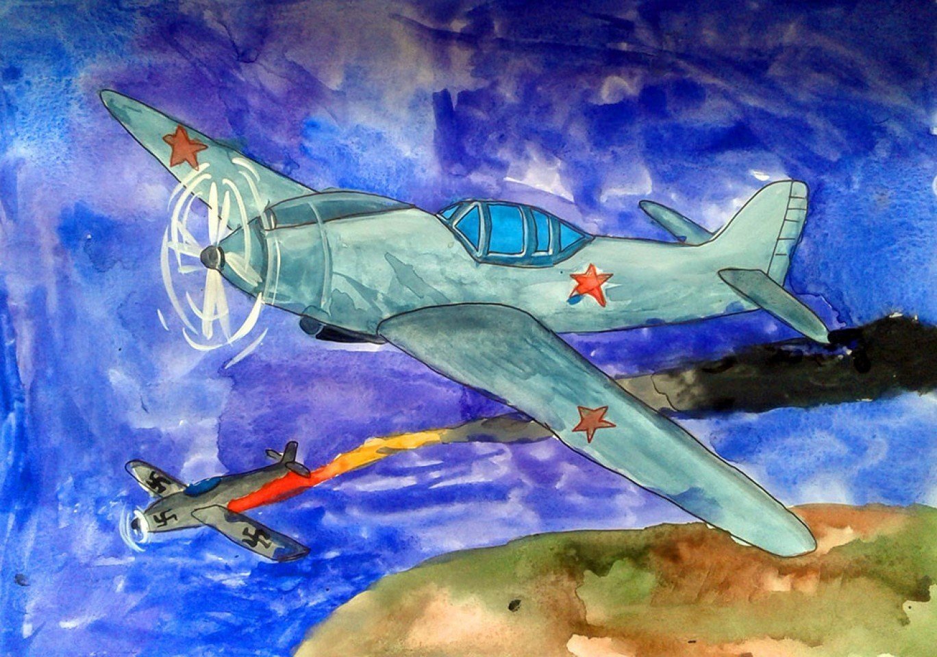 Рисование военного самолета для детей