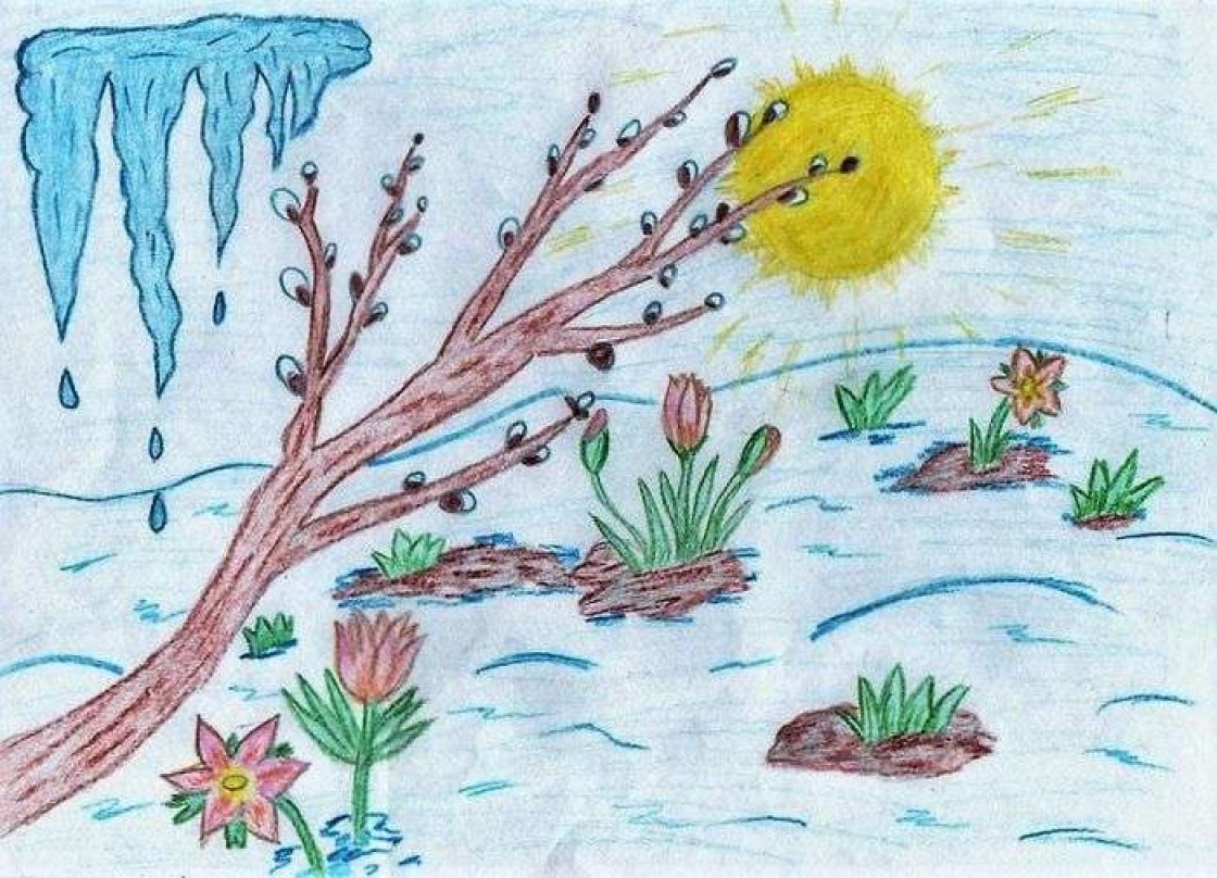Картинки детские апрель. Лесная капель пришвин рисунок. Рисунок на весеннюю тему.