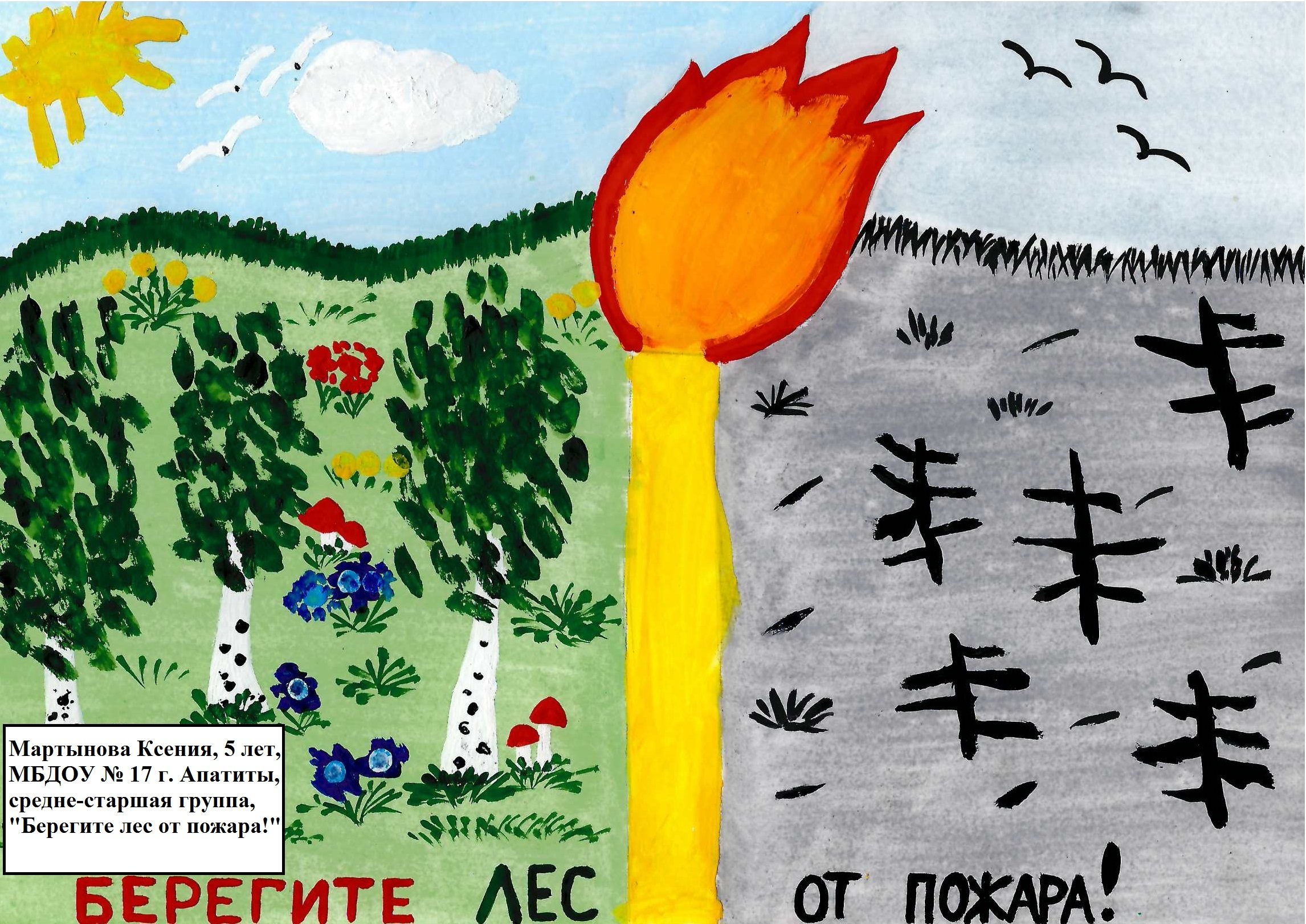 Детский рисунок на тему береги лес от пожара