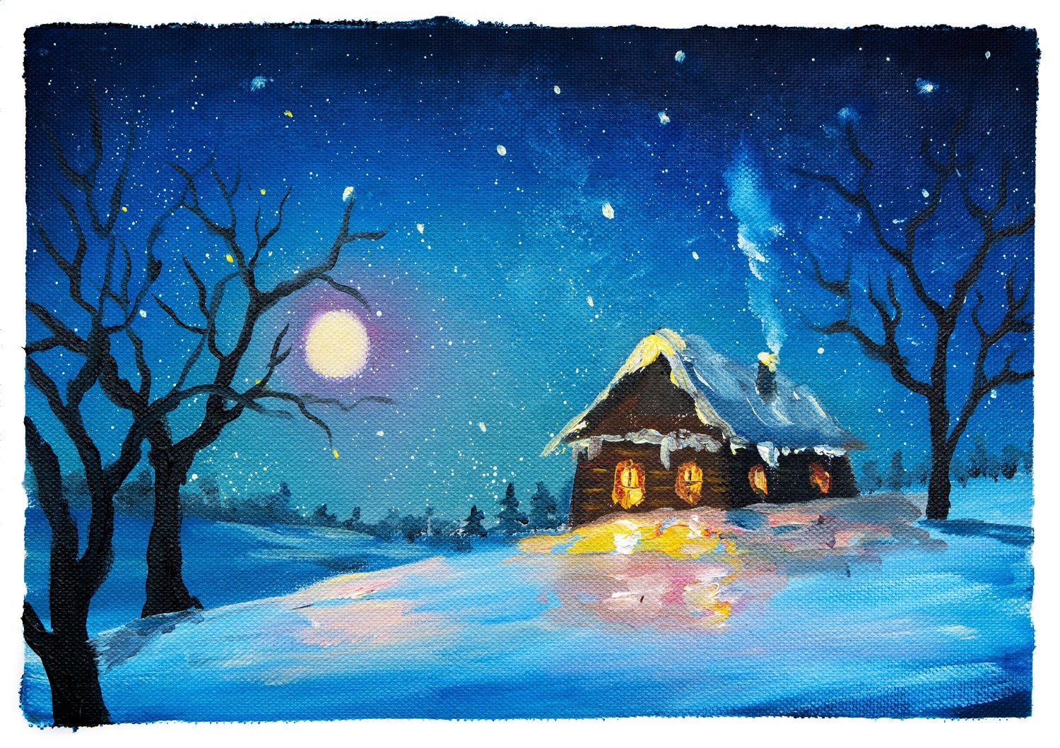 Рисование зимняя ночь