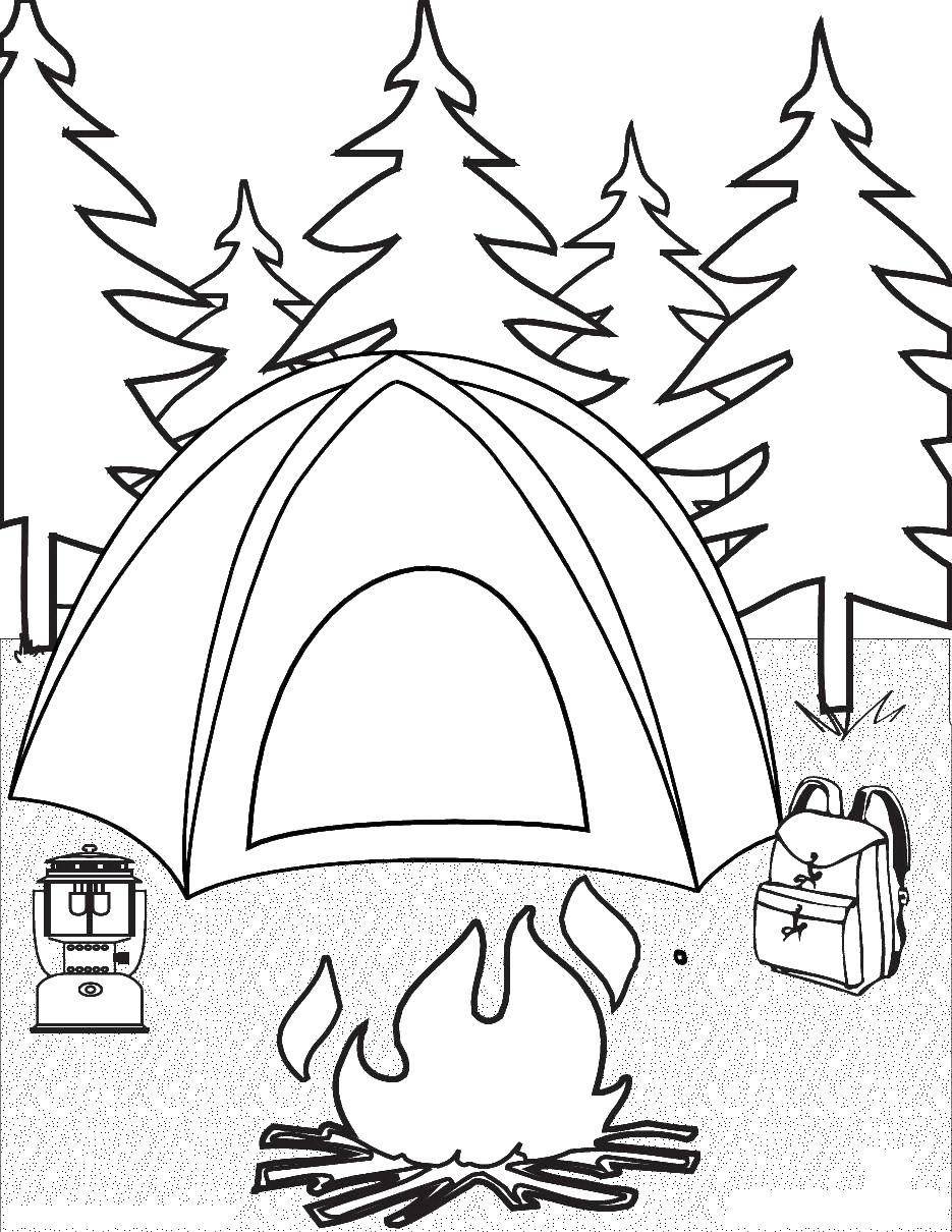 Раскраска палатка в лесу