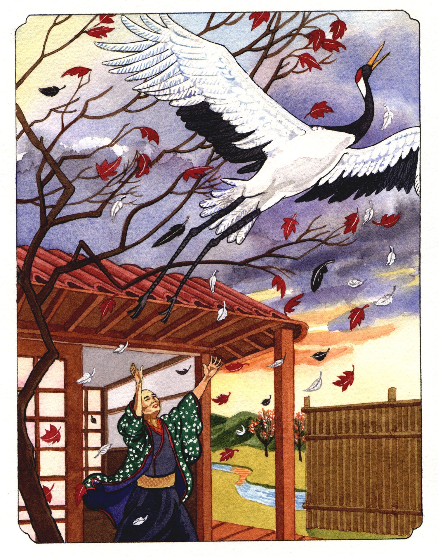 Сказка Журавлиные перья японская народная сказка
