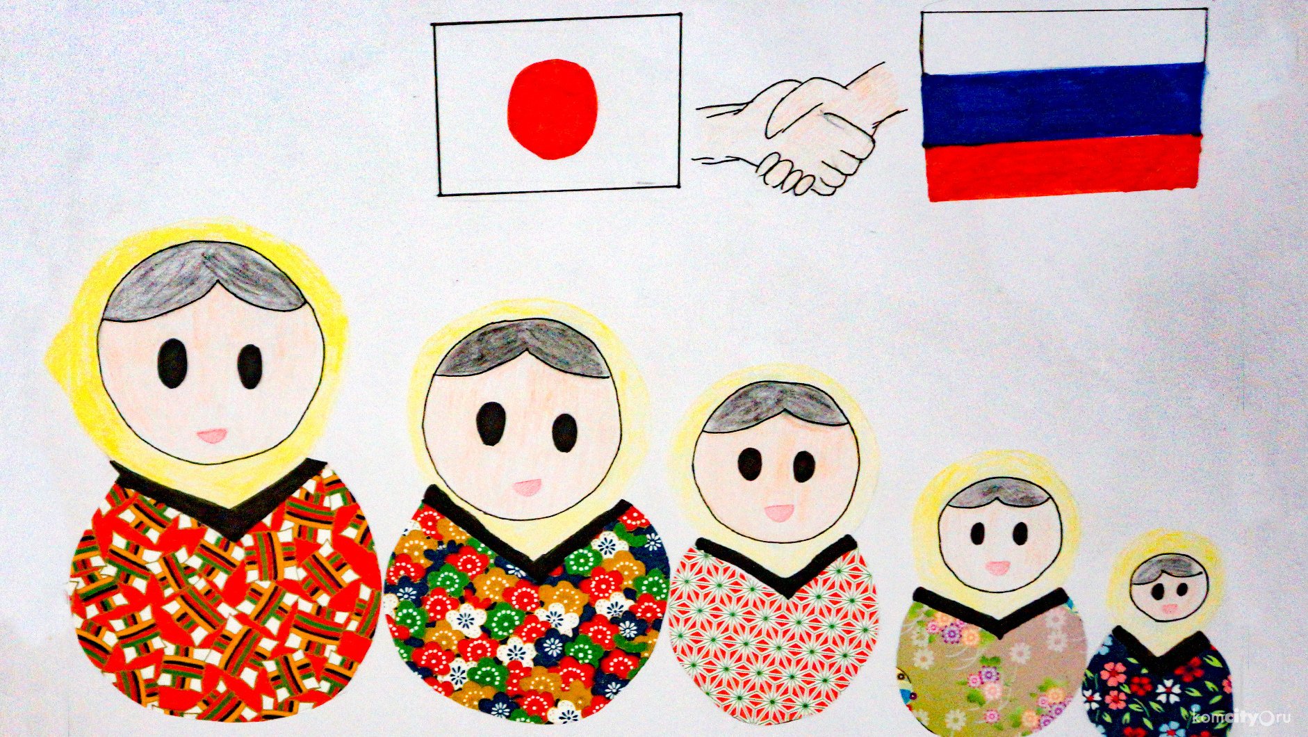 Япония и Россия рисунок