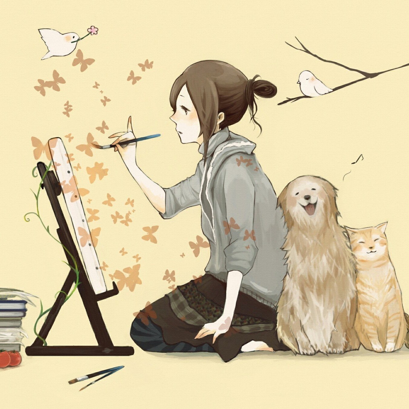 Девочка художница аниме рисунки