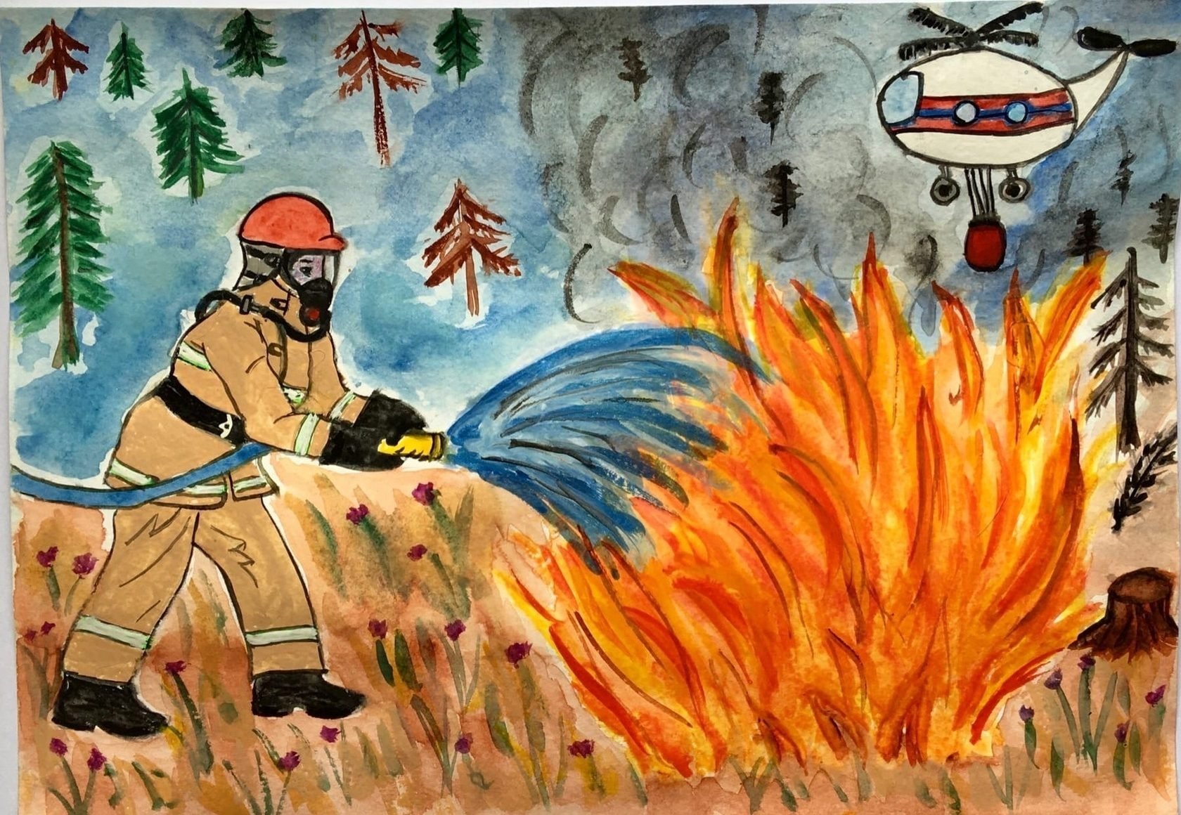Детские рисунки на тему пожар