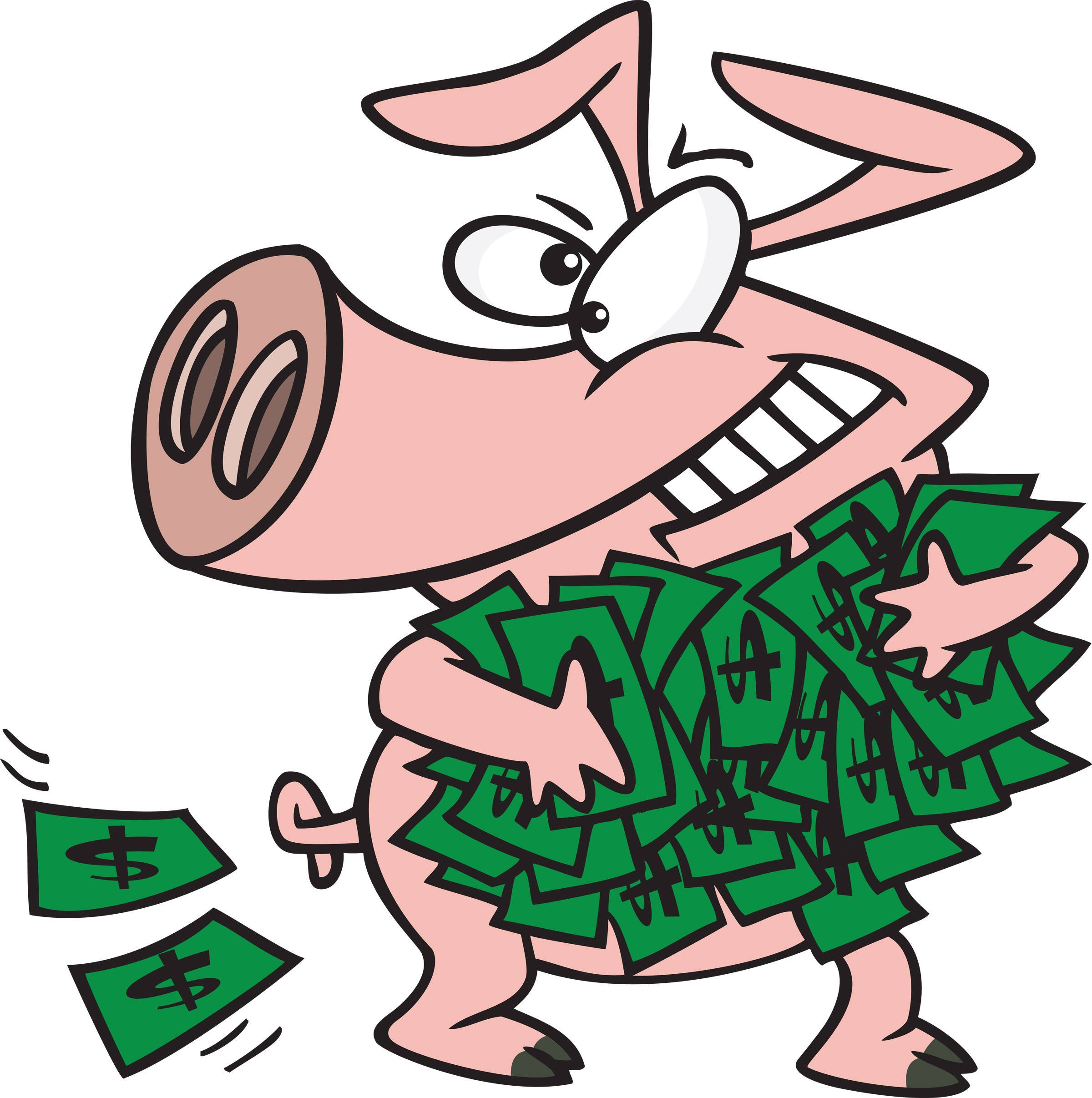 Веселая свинья в деньгах