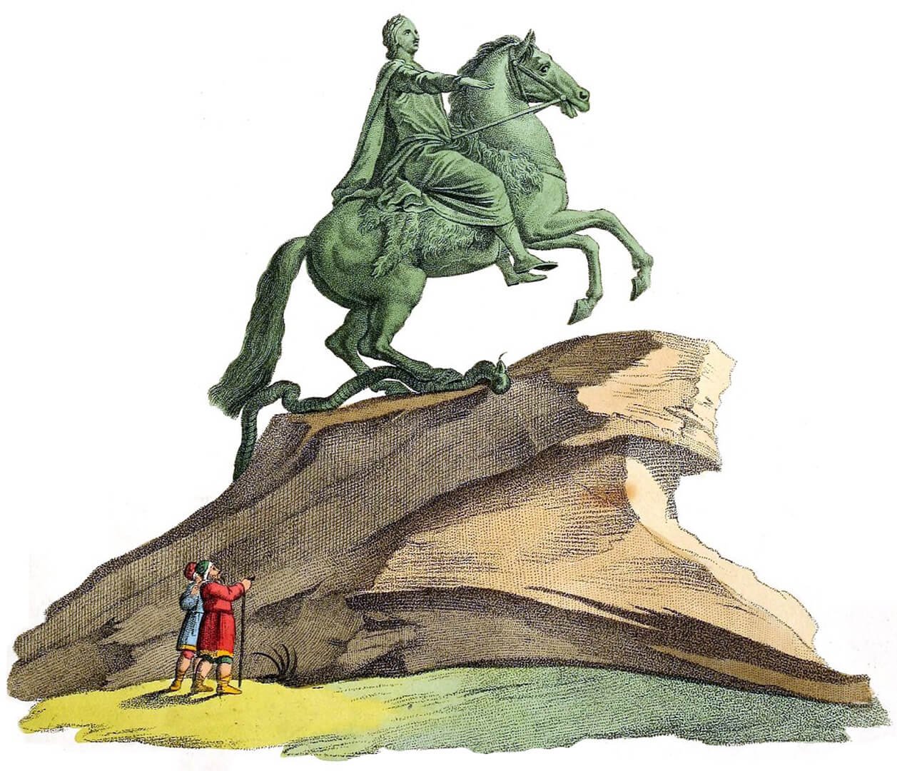 Памятник Петру 1 медный всадник нарисованный
