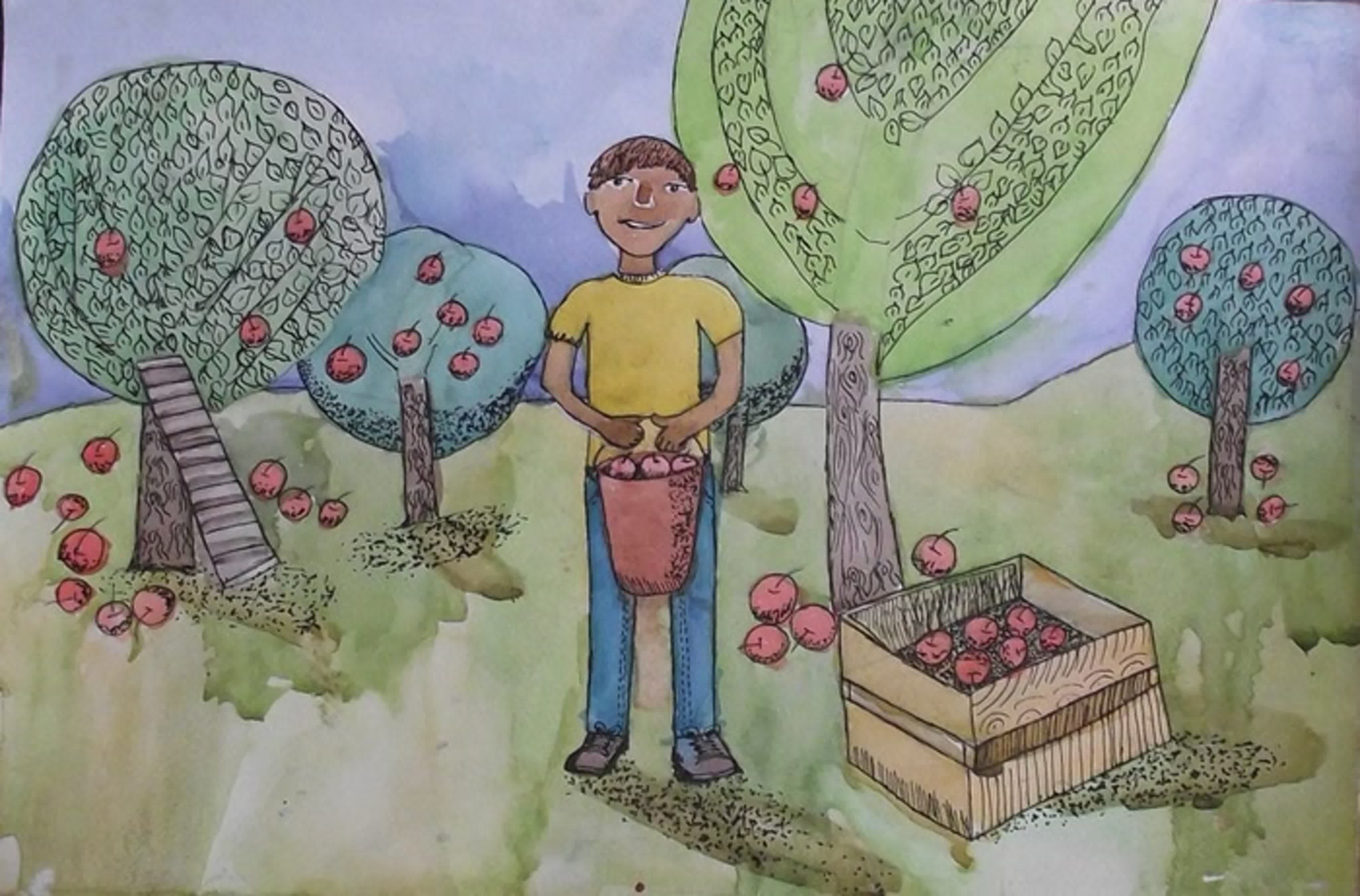Рисование тема труд людей. Сбор урожая рисунок. Рисование сбор урожая. Детский рисунок. Рисование на тему сбор урожая.