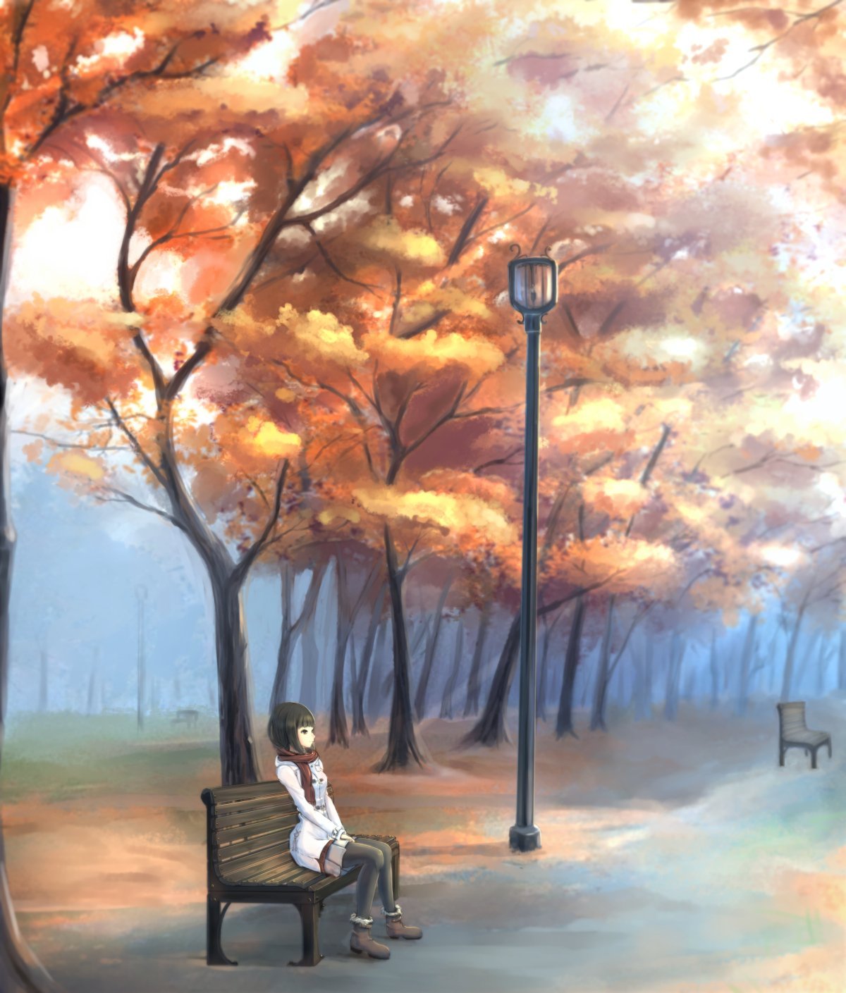 Осенний парк аниме