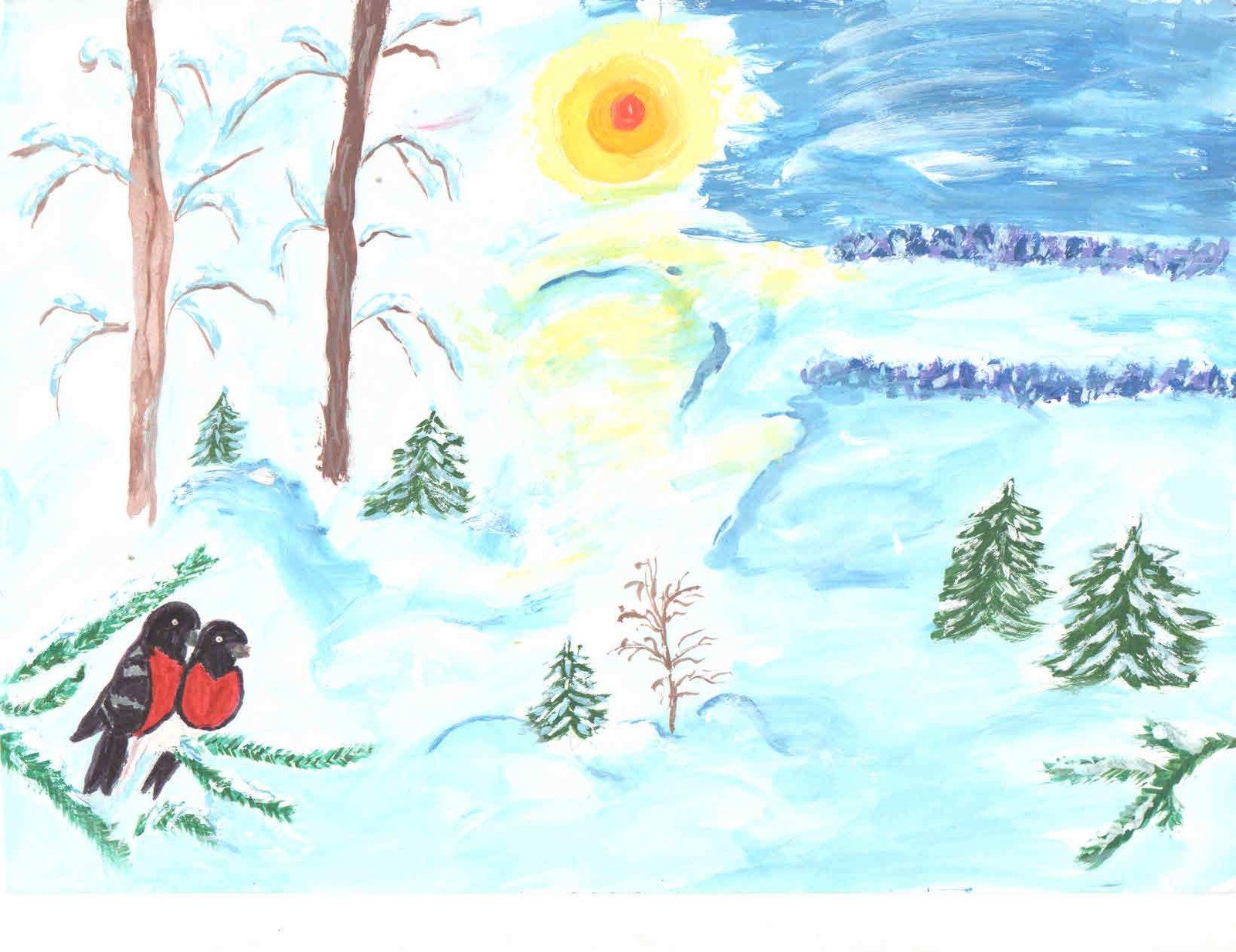 Зимнее утро Пушкин рисунки детей