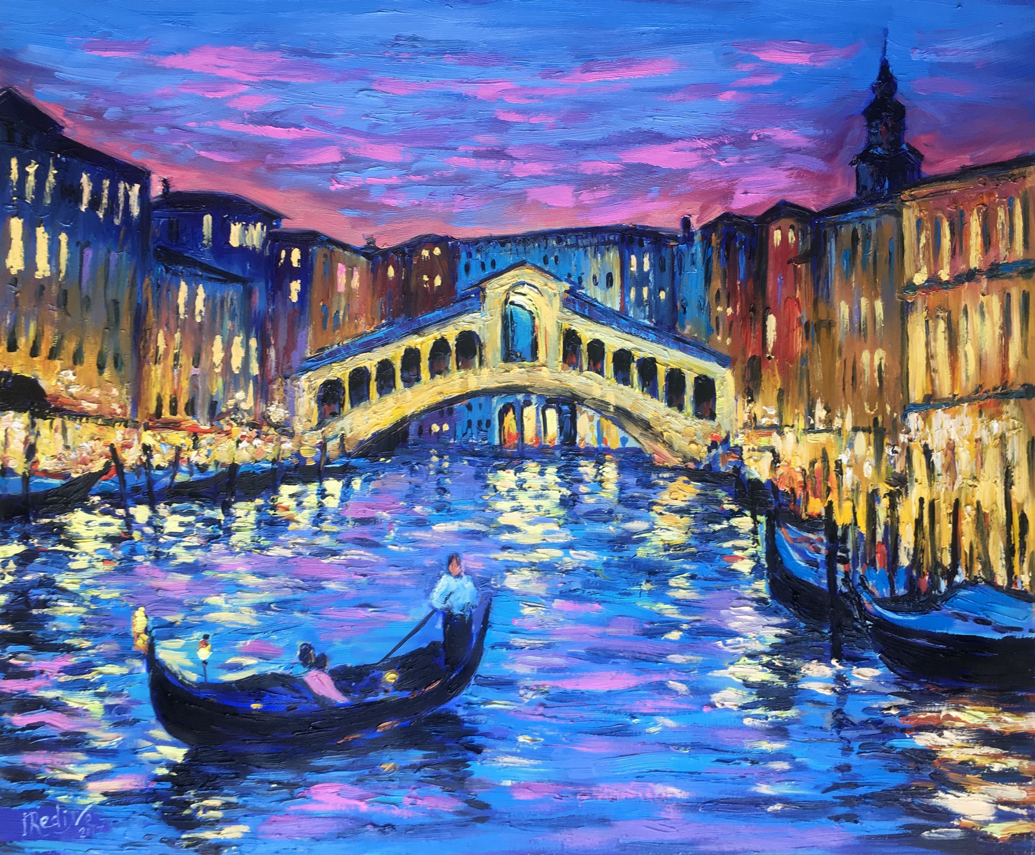 Романс венецианская ночь м глинки. Мост Риальто Венеция художник. Венеция картина акрилом. Венеция гондола Импрессионизм живопись.
