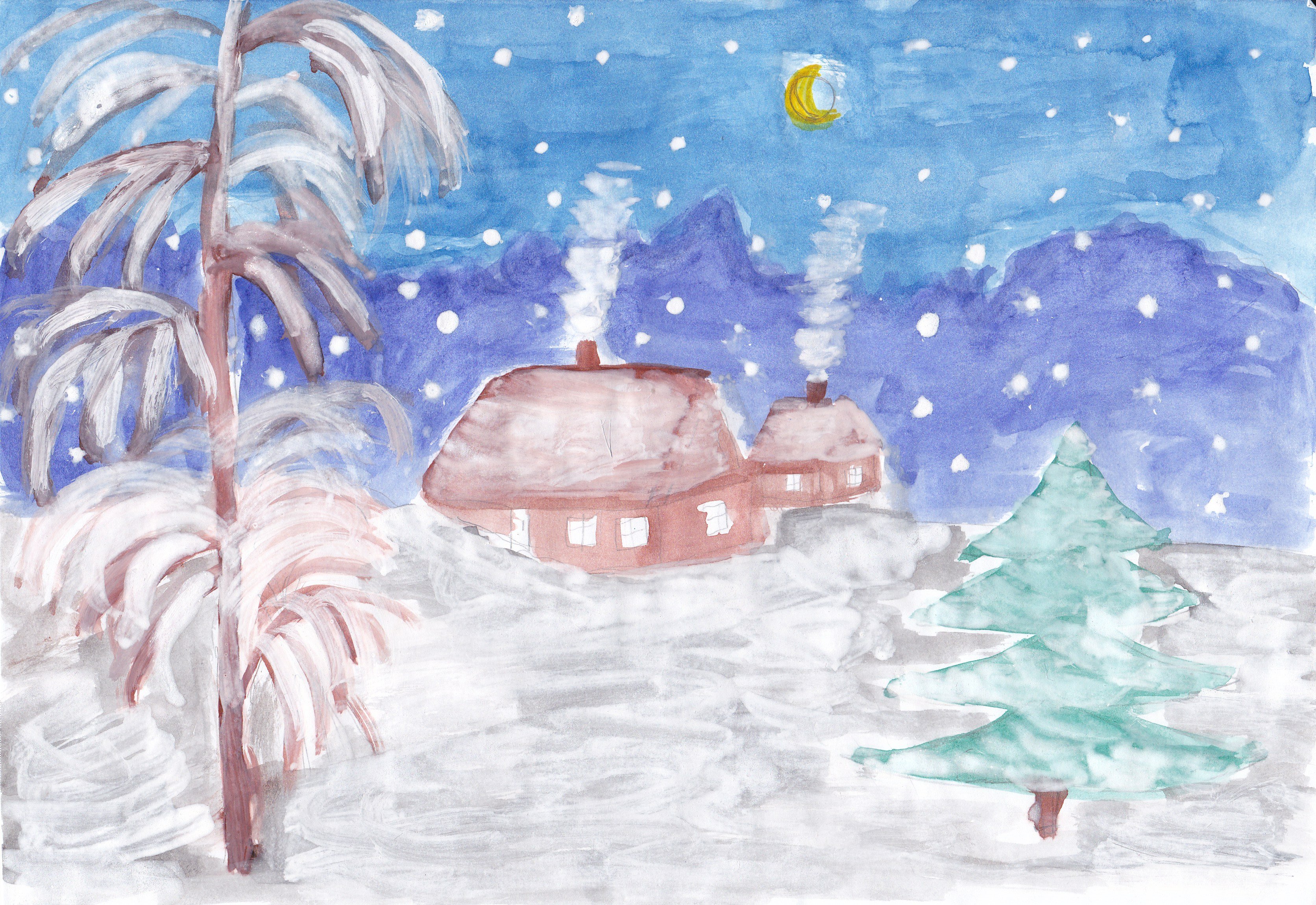 Рисунок на тему зимний вечер