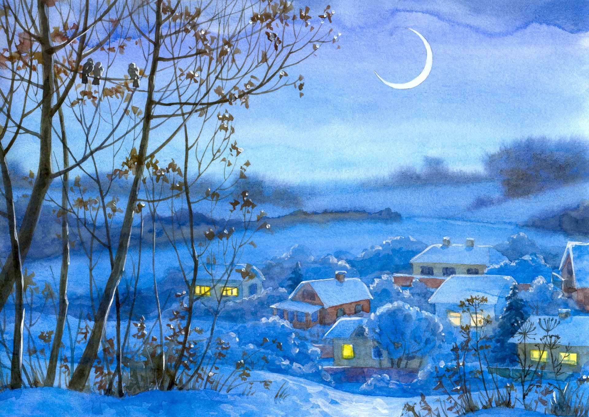 Красивые рисунки на тему зима