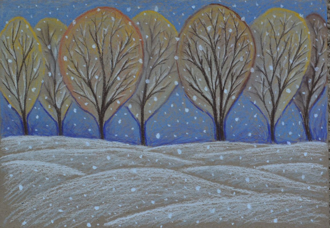 Рисунок 1 снега. Декоративный зимний пейзаж. Рисование первый снег. Рисование с детьми зима. Рисунок на тему зима.