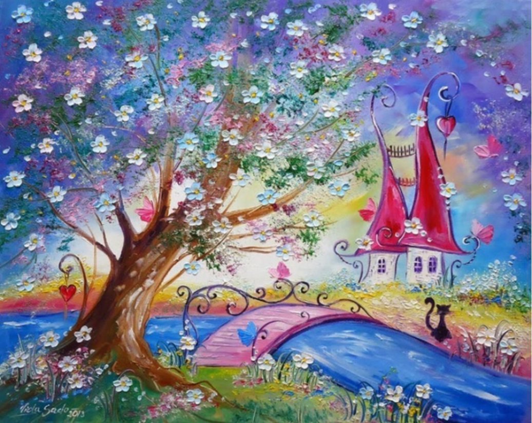 Звонкими красками. Польская художница Viola sado. Сказочный пейзаж. Сказочная Страна. Сказочный пейзаж гуашью.