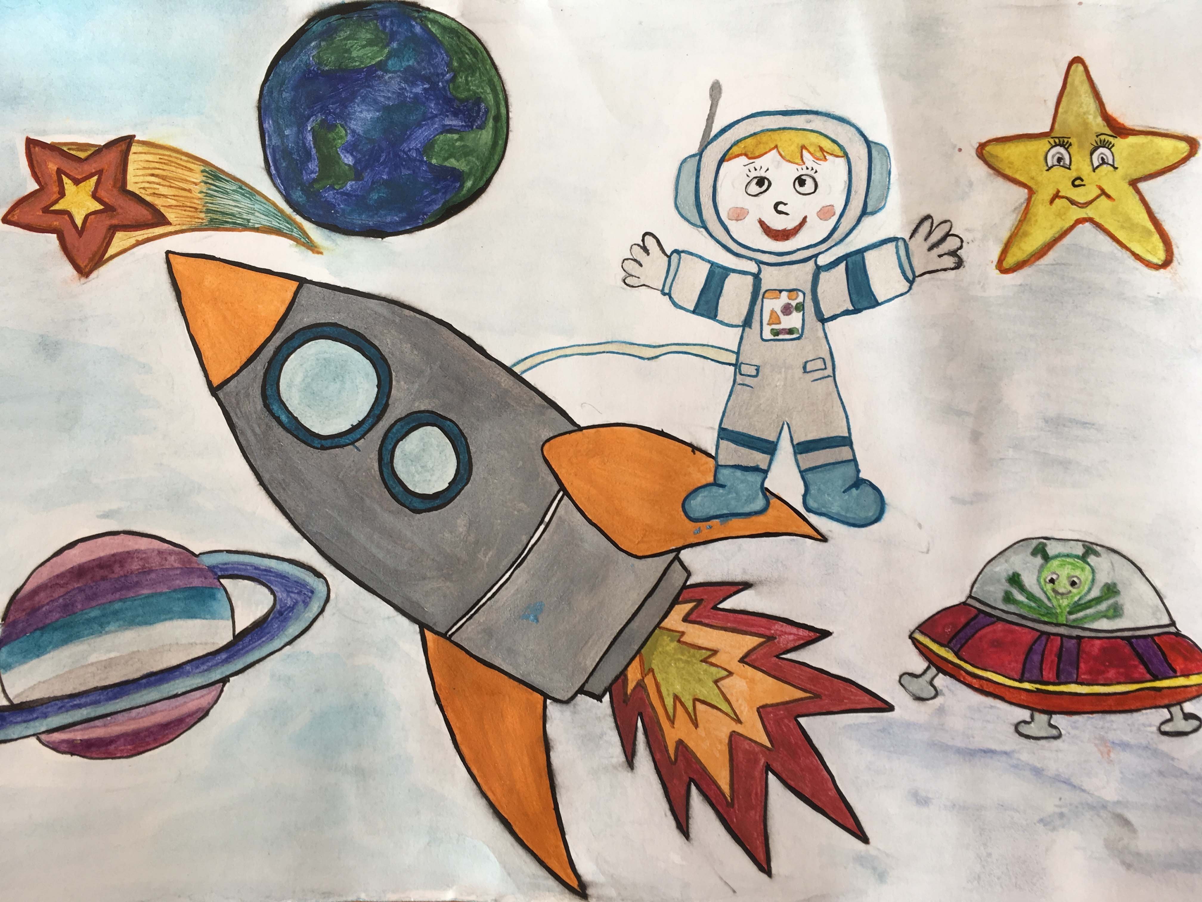 Рисунок на день космонавтики для детей
