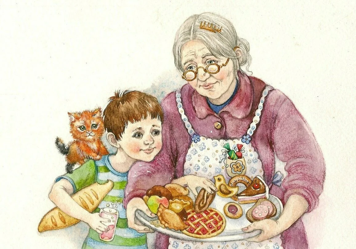 Внучки любят деда. Бабушка рисунок. Бабушка картинка. Мультяшные бабушки. Бабушка и внуки иллюстрации.