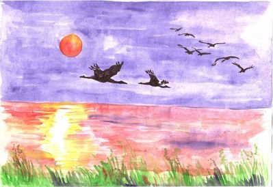 Рисование улетают птицы