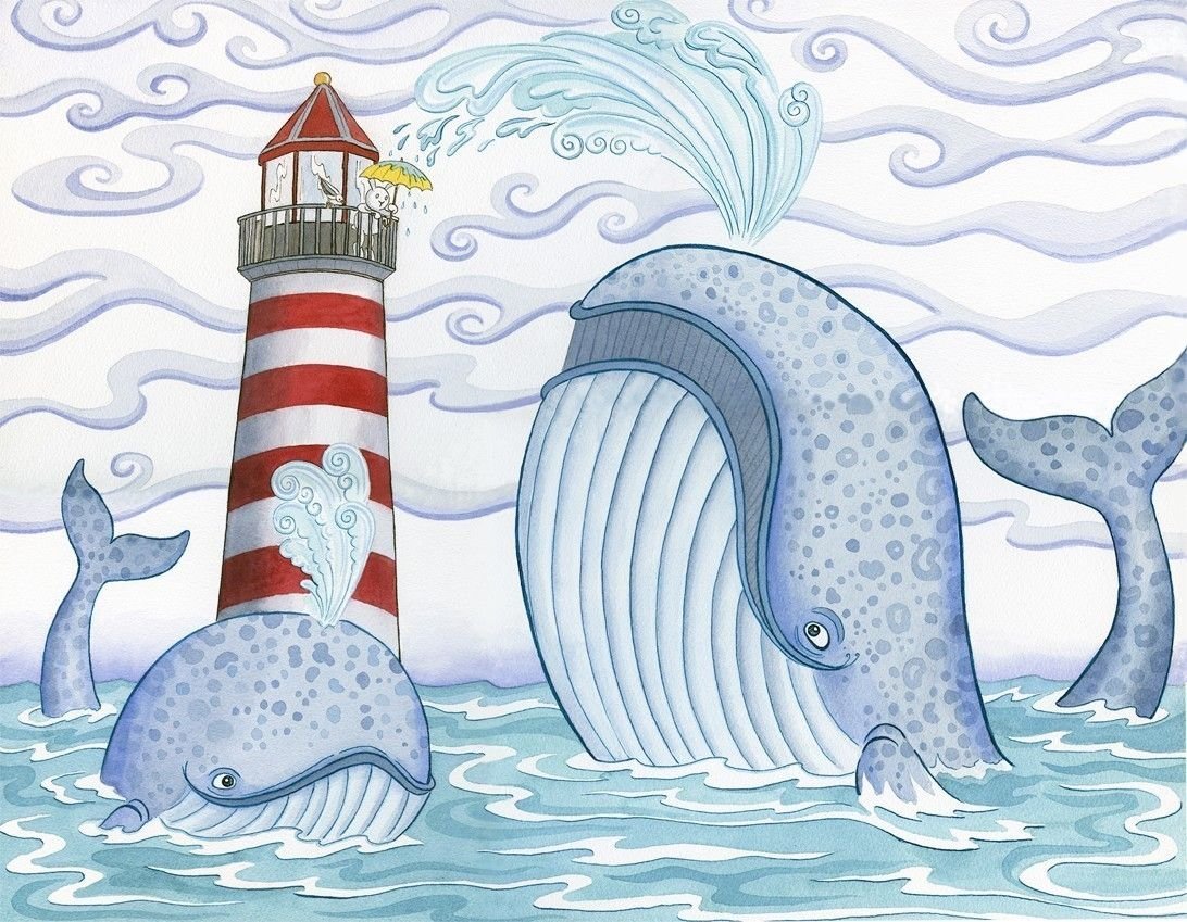 Картина кит с маяком