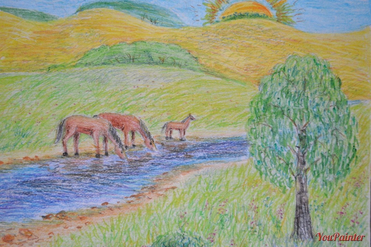 Пейзаж 4 класс. Степь рисунок. Природа Башкортостана рисунки. Рисунок на тему степь. Детский рисунок степь.