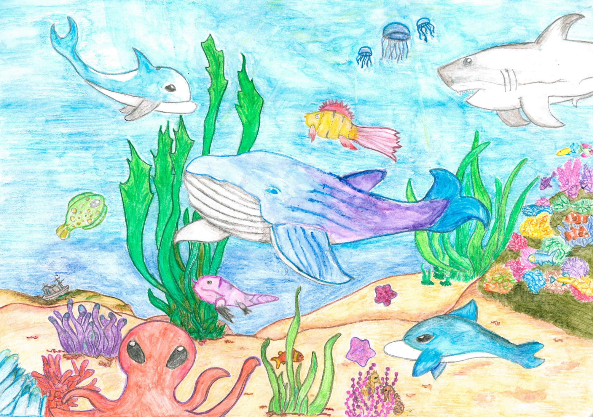 Рисунок на тему обитатели рек морей и океанов