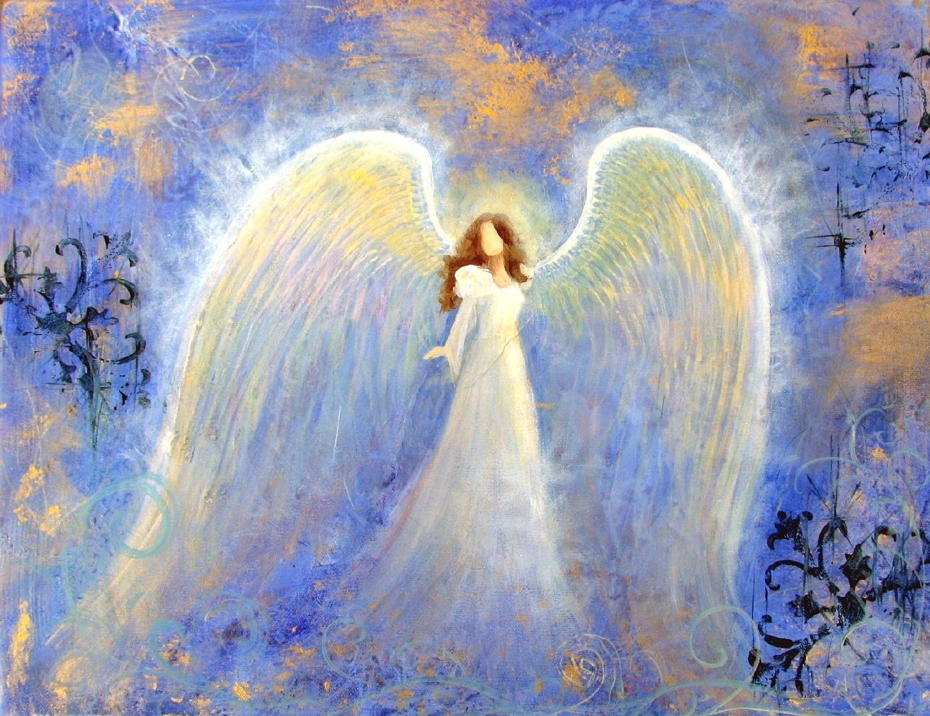 Ангел обнимает крыльями ребенка