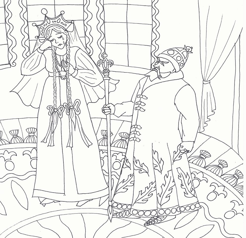 Рисунок к сказке о мертвой царевне и семи богатырях 1 класс
