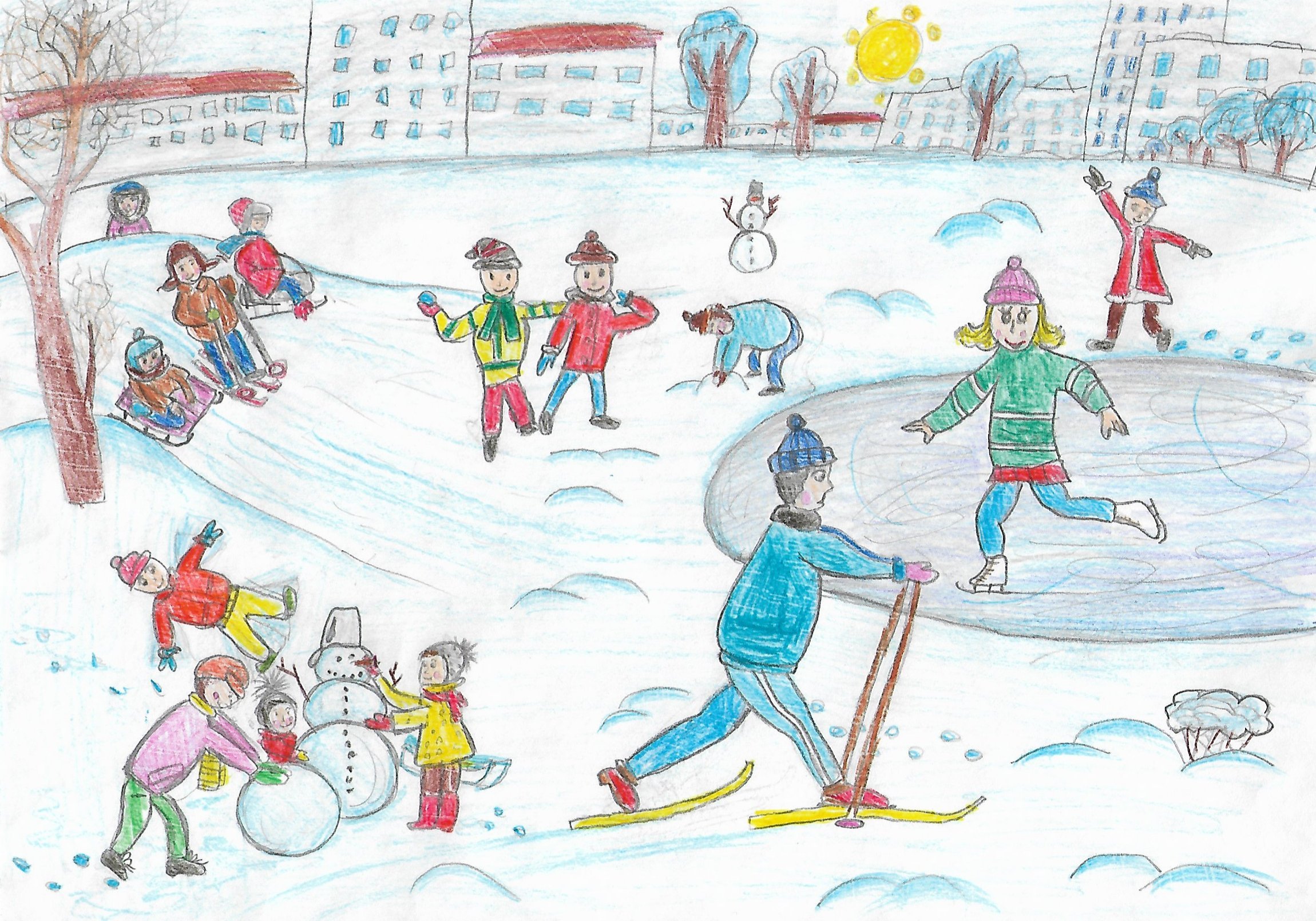Рисунок детские игры зимой