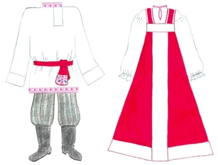 Нарисовать русский народный костюм