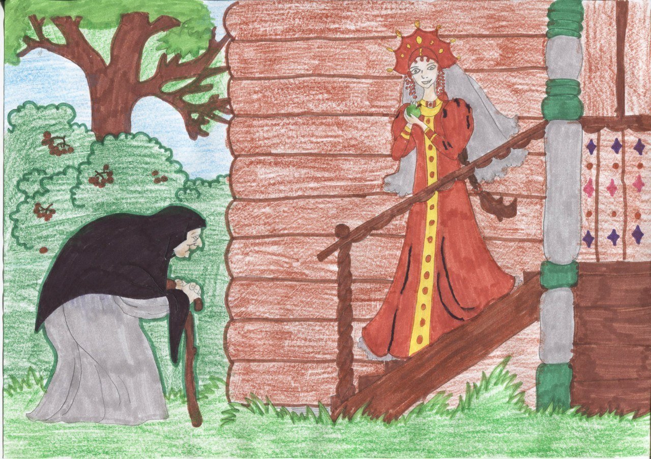 Рисунок к сказке о мертвой царевне и 7 богатырях