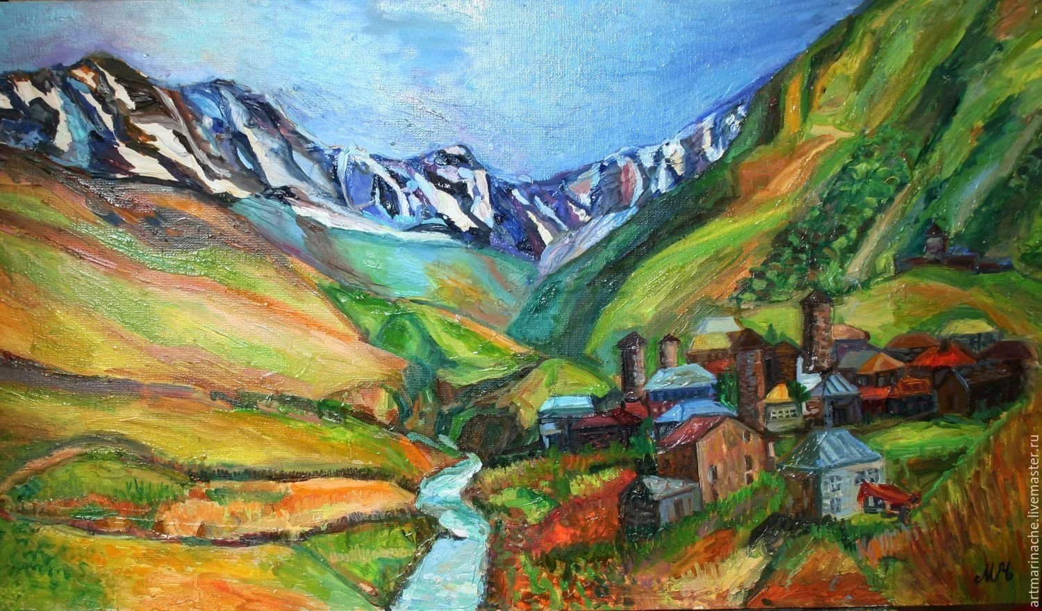 Картина горы Сванетии Грузия осень
