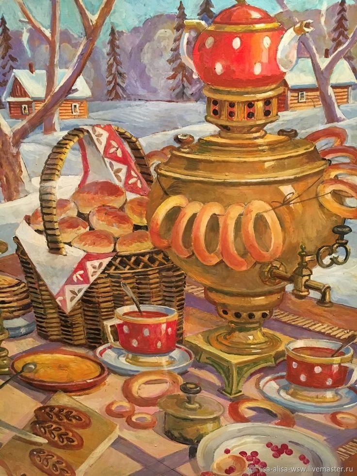 Чай с баранками картина