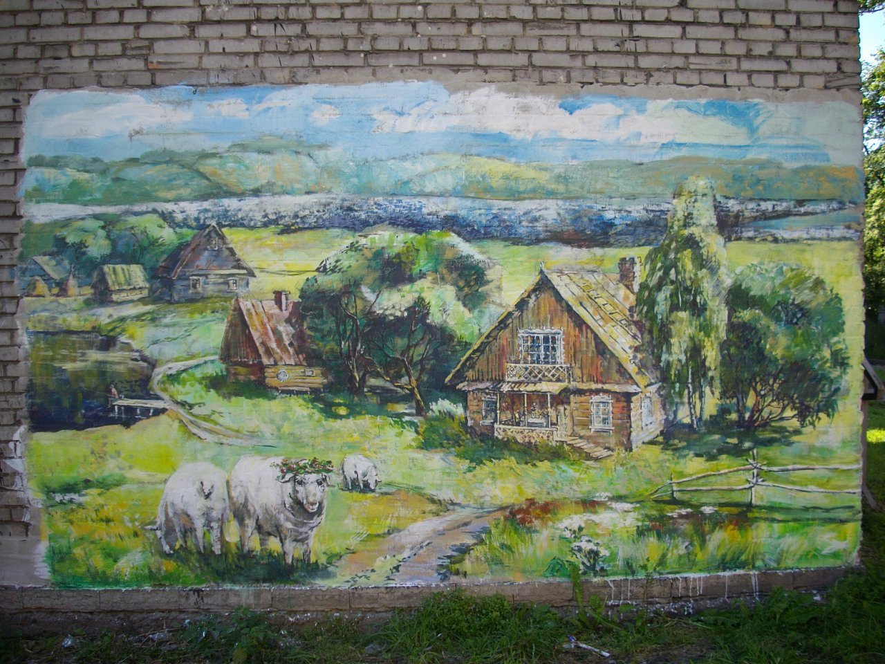 Деревенский пейзаж граффити